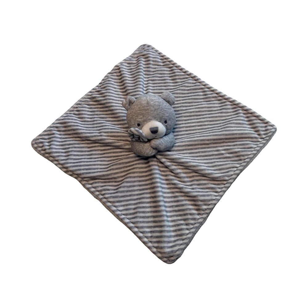 Carter's Gray White Striped Teddy Bear‎ Baby Lovey Security Blanket